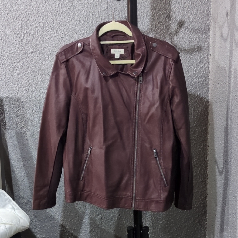 Women's Burgundy Faux Leather Jacket